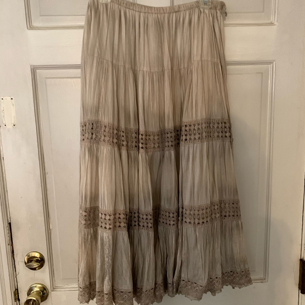 Multiples Taupe Maxi Skirt with Crochet Details